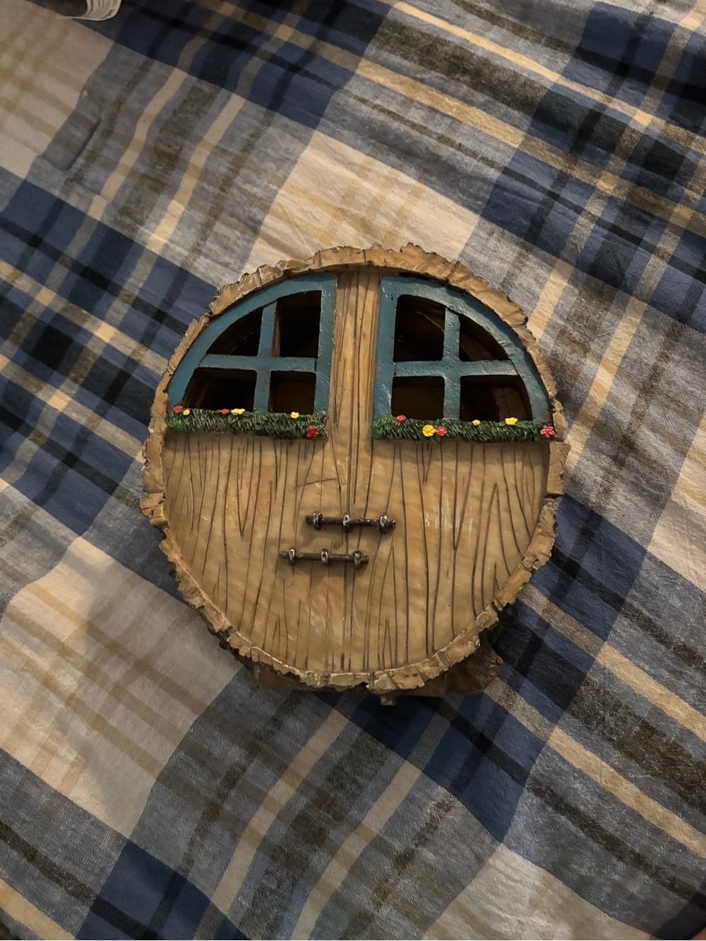 Handcrafted Round Woodland Door Wall Decor - Blue Window Trim